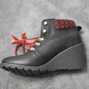 Sperry Women's Wedge Lace Up Boot, Size 10, Black w/Plaid Lining